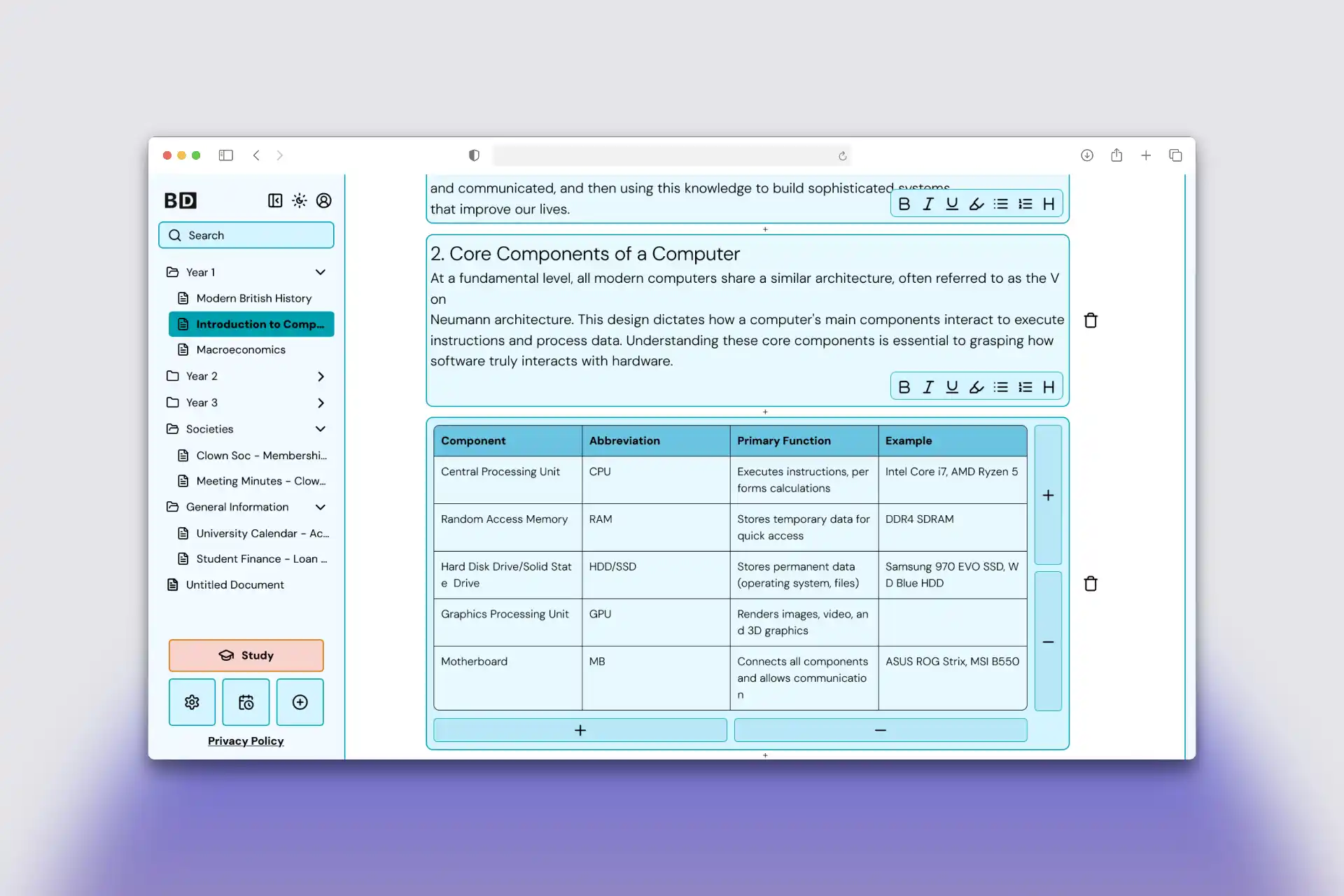 Image of BlocDoc document with content in it
