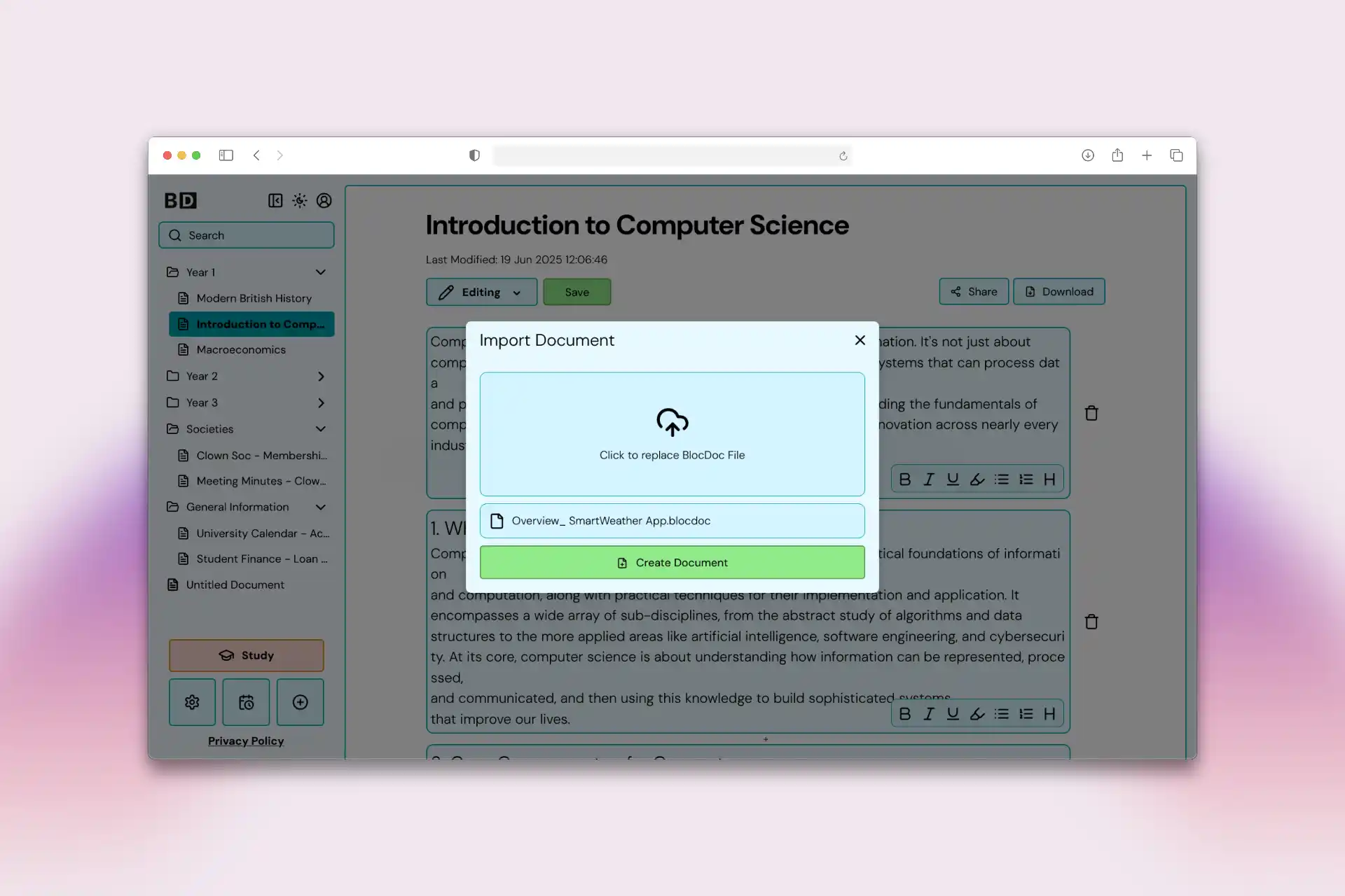Image of BlocDoc importing feature