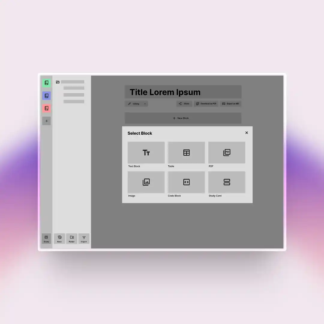 Image of BlocDoc Stage 2 Mockup of the insert new block feature