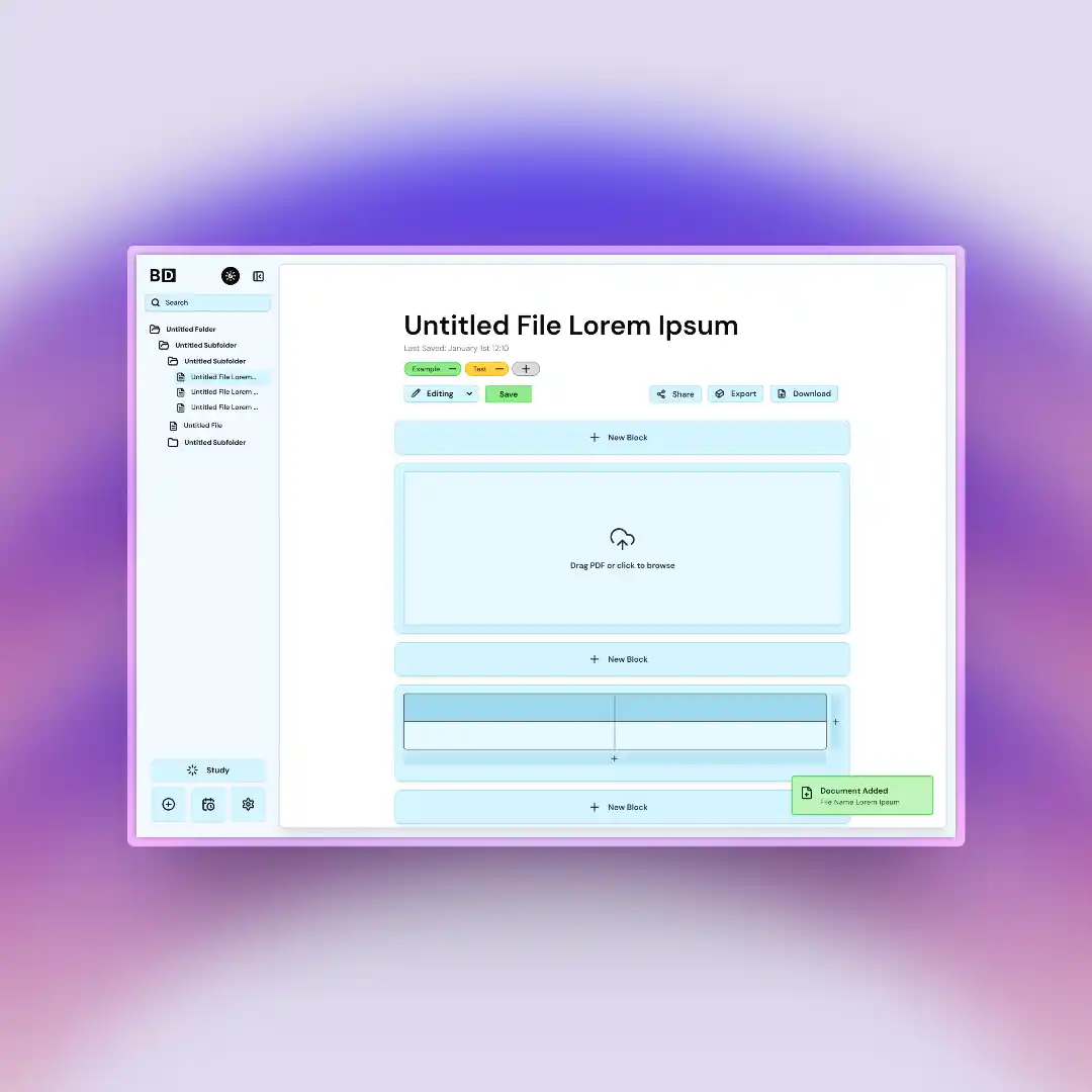 Image of BlocDoc Stage 3 Mockup of the document feature